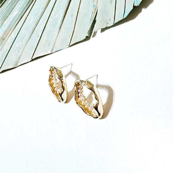 Geo pearl stud earrings S647 - Picture 2 of 4